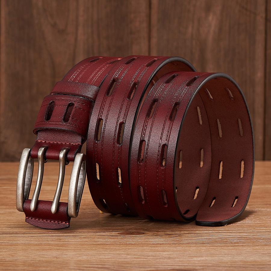 High Quality Genuine Leather Belts for Men Brand Strap Male Double Pin Buckle Fancy Vintage Jeans Belt Cowboy Cintos