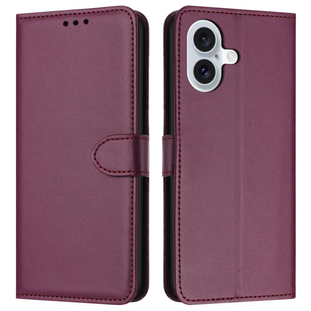For iPhone 16 Plus Wallet Phone Case Leather Stand Cover with Strap