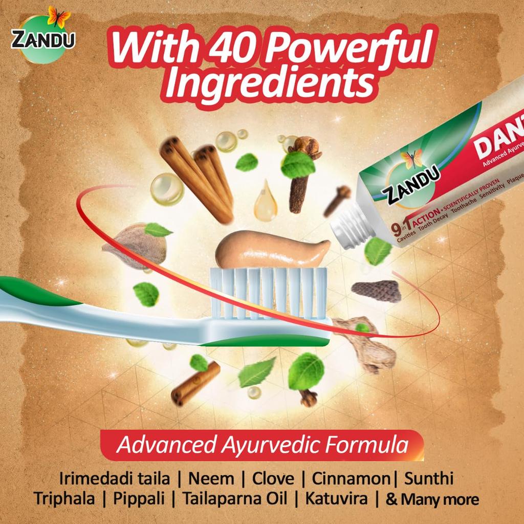 Zandu Dantveer Ayurvedic Toothpaste With Irimedadi Oil Herbal Oral Care Formula For Daily Teeth Cleaning And Fresh Breath 500 g