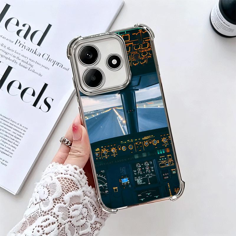 Aviation Aeroplane Pilot Cockpit Plating Phone Case For Xiaomi Redmi Note 14 15 Pro Plus 13 12 11 11S 11T 10 9S 9 5G Anti-Fall A