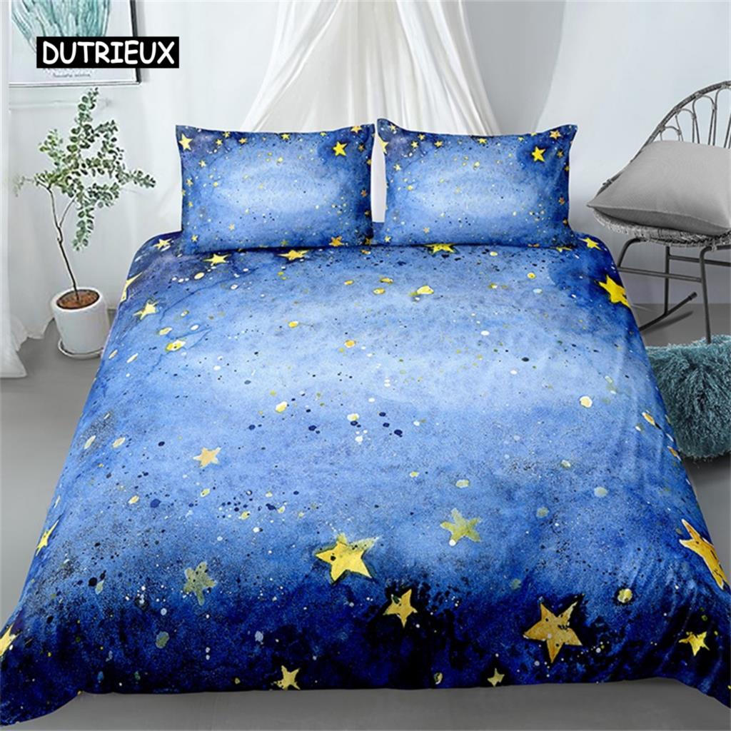Duvet Cover Stars Bedding Set Night Sky Kids Girls Boys Night Sky Duvet Cover Set Dark Blue Galaxy for Women Children Room Decor