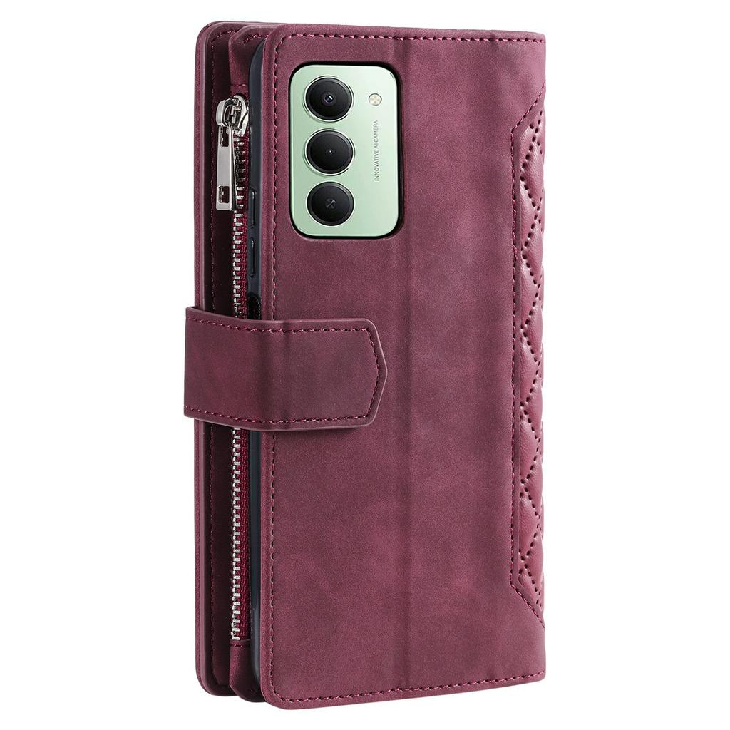 Dla Xiaomi Redmi 15 5G (Światowy) (169mm) Etui portfelowe z rombowym szwem, skórzane PU, pokrowiec na telefon z paskiem na nadgarstek