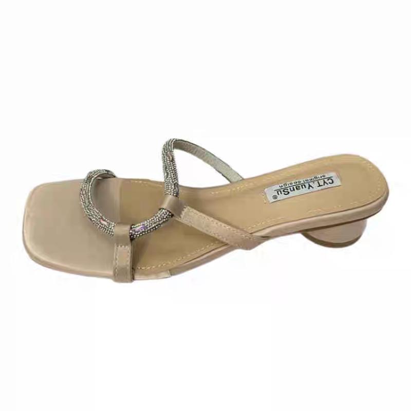 Fashion Sexy Women's Heeled Slippers Designer Shallow Shoes Summer Fashion New Chunky Sandals Pumps 2025 Trend Elegant Square Toe Slides