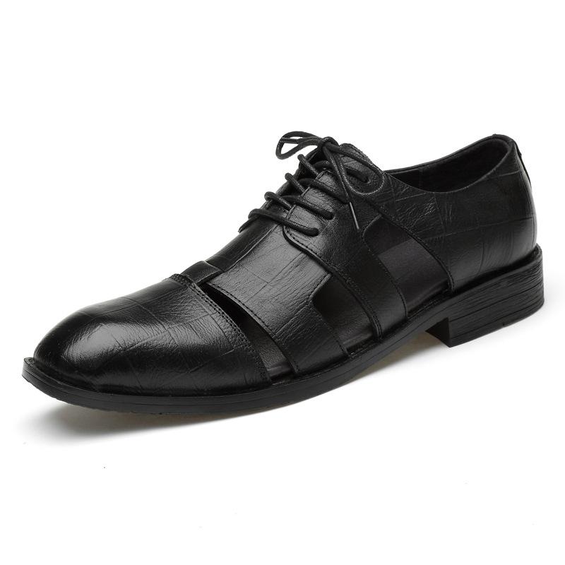 Men's hollow leather shoes punched breathable hole dad shoes business casual cowhide sandals men's shoes