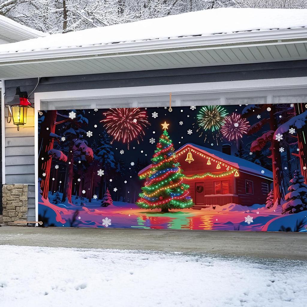 Garage Door Cover Christmas 13x6ft UV Fluorescent Seasonal Decor Festive Garage Door Backdrop For DIY Enthusiasts Home