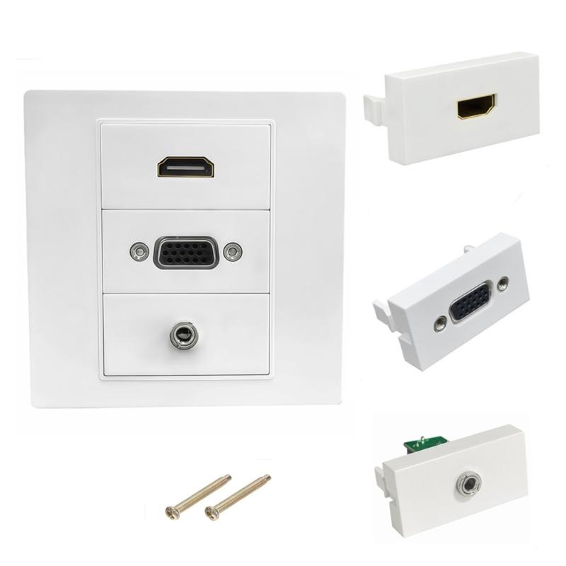 86mm Multimedia HDTV VGA 3.5mm Wall Plate Wall Outlet Video Socket for Easy Solderless Installation In Homes Theater
