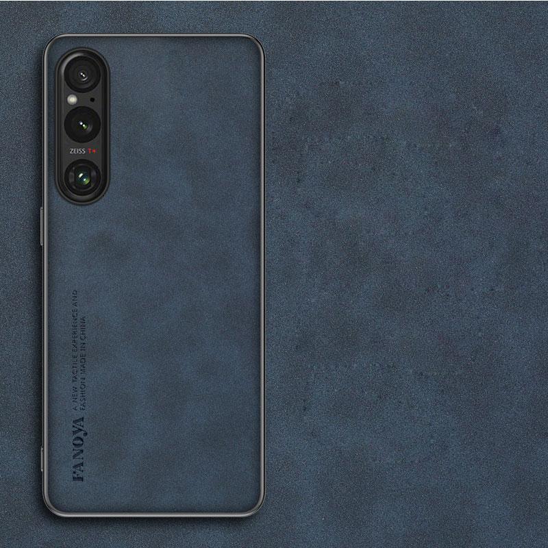 

Case for Sony Xperia 1 V II Vii Luxury Sheepskin PU Leather Silicone Shockproof Matte Bumper Cover for Xperia 1V 10V Phone Shell Sony Xperia 1 V синий