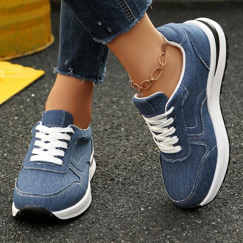 Fashion Comfortable Denim Sewing Sneakers for Women Autumn Casual Solid Lace-Up Women's Sports Shoes Lightweight Walking Shoes Woman