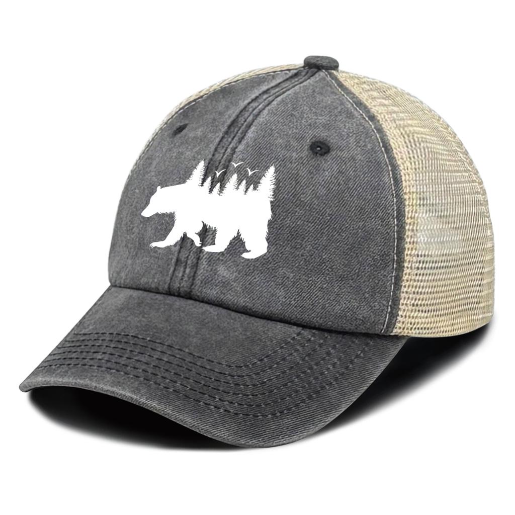 White Forest Bear Mesh Cap Adjustable Baseball Cap Hat For Woman Distressed Simple Snapback Trucker Hat Ideal Choice For Gifts