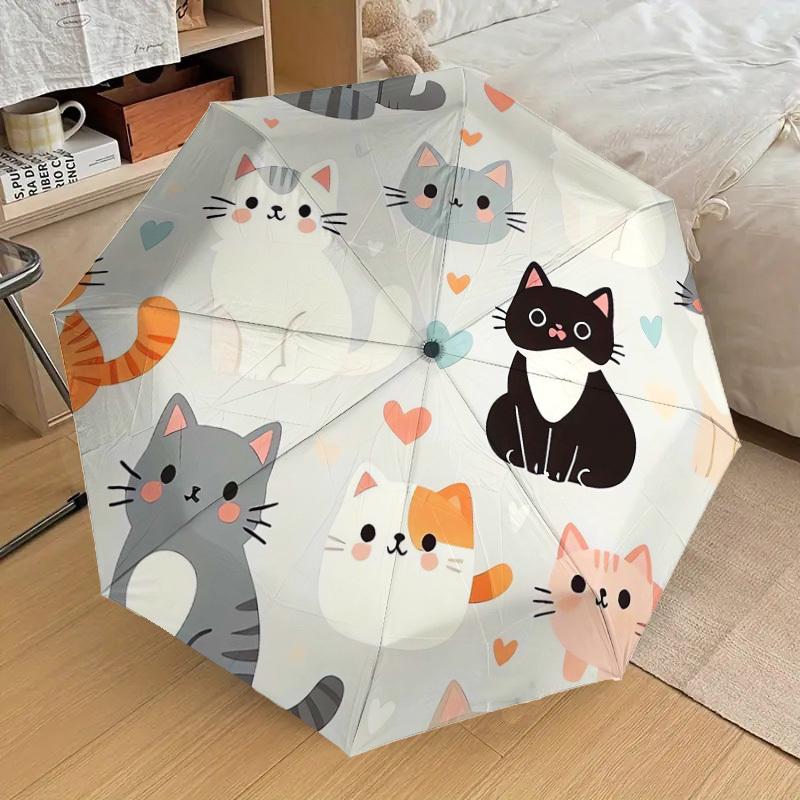 1pc Cute Cats Pattern Umbrella with Plastic Handle,Suitable for All Seasons Home Travel Outdoor UmbrellaDD556