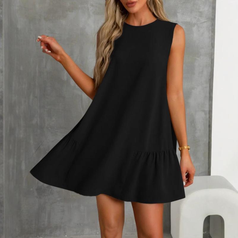 2025 Independent Station European and American Early Spring New Women's Clothing Solid Color Round Neck Sleeveless Vest Dress