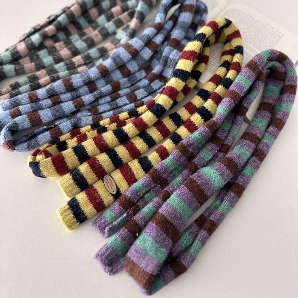 Narrow Striped Scarf Thickened Winter Shawl Fashion Cashmere Knitted Scarf  Autumn Winter