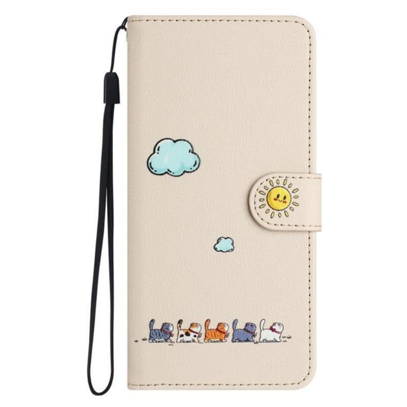 Artistic Feline Design Shockproof Flip Cover Case Protective Housing With Magnetic Snap Stand Function & Card Pockets