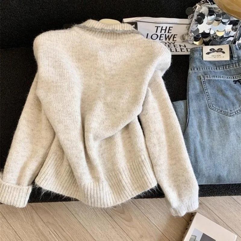 Sweaters Coat Cardigan for Women Winter Thickened Solid Color Loose Long Sleeve Knit Sweaters Coat