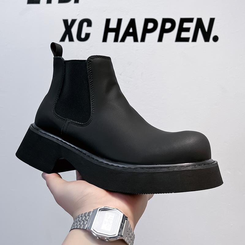 

2024 new men s Martin boots round head middle help Korean version British thick-soled slope heel Chelsea Martin boots 3166-A 38 чёрный