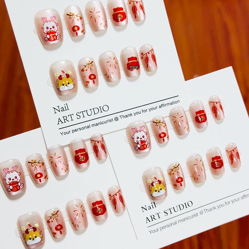 

Year of the Dragon Cute Red Firework Cat Eye Nail Art Stickers - 30 Wearable Pieces Glue Type