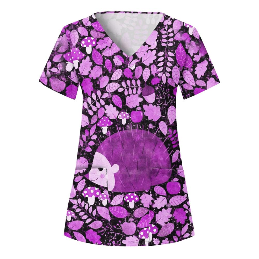 Zdravotní uniforma Dámské topy Tričko s výstřihem do V Kočka Psík Kreslený topy s potiskem Uniforma Uniforma s krátkým rukávem Kapsy Zdravotní Dámská Uniforma Sestra