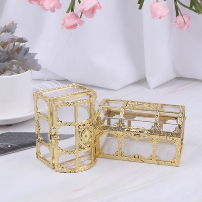 1Pc Tragbare Candy Hohl Gold Silber Schatz Brust Fall Organizer Lagerung Box