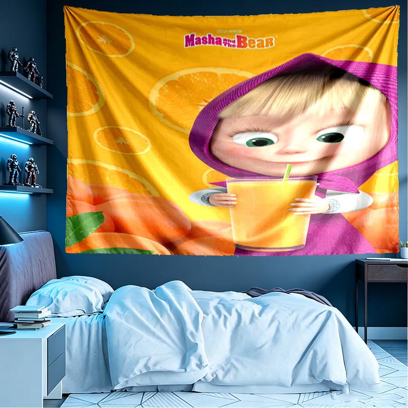 Masha and The Bear Print Tapestry, Lightweight Wall Hanging, for Bedroom, Dorm, Living Room, Home Art Decor - Birthday Christmas Gift for Friends