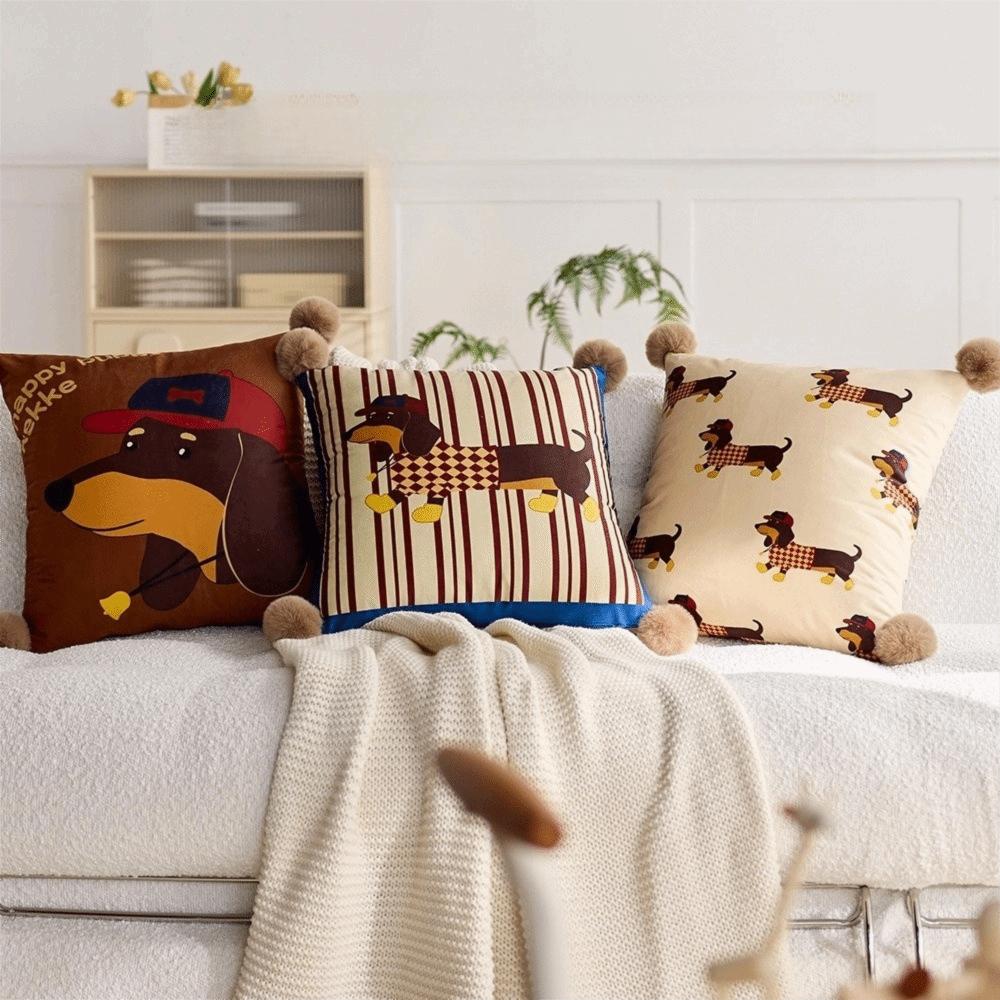 Sausage Puppy Cartoon Dachshund Pillow Cover Printing Waist Pillow Cover  Living Room Decor