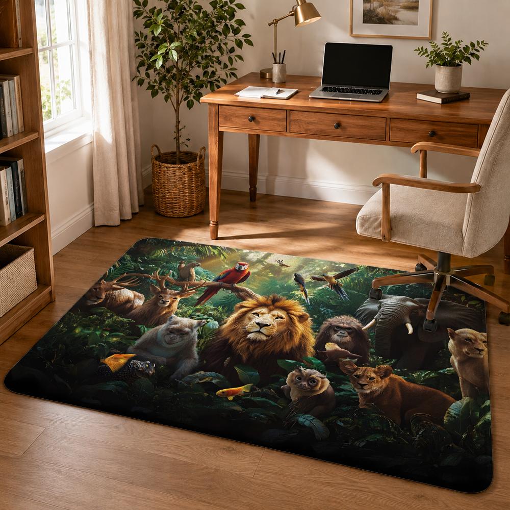 Jungle Animal Theme Design Floor Mat Flannel Rug Non Slip Absorbent Soft Washable for Entryway Hallway Bathroom Kitchen Decor