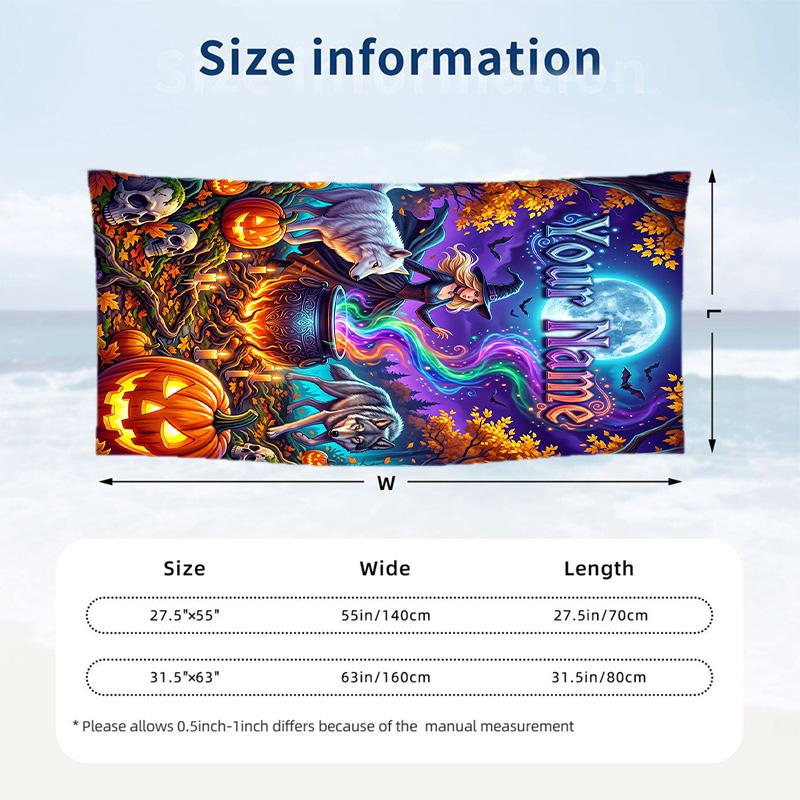 Witchcraft Theme Beach Towel Personalized Custom Name & Text Soft Quick Dry Beach Towel for Swimming Travel