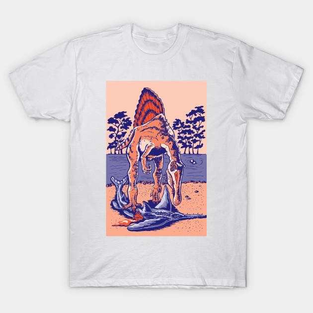 Men Black Print T-shirt Spinosaurus The Hunter No-Cut Transfer Paper Print Cotton Tshirt 3XL
