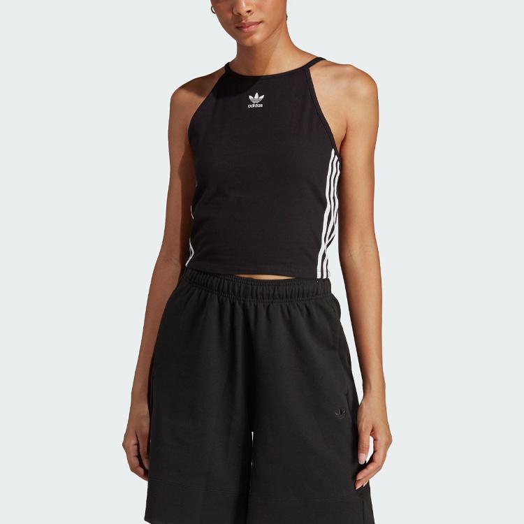 Adidas Originals Letter Logo Striped Tank Top Women Tops Black IB7302