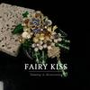 Vintage Hand-Woven Rhinestone Flower Brooch with Glass Pendant