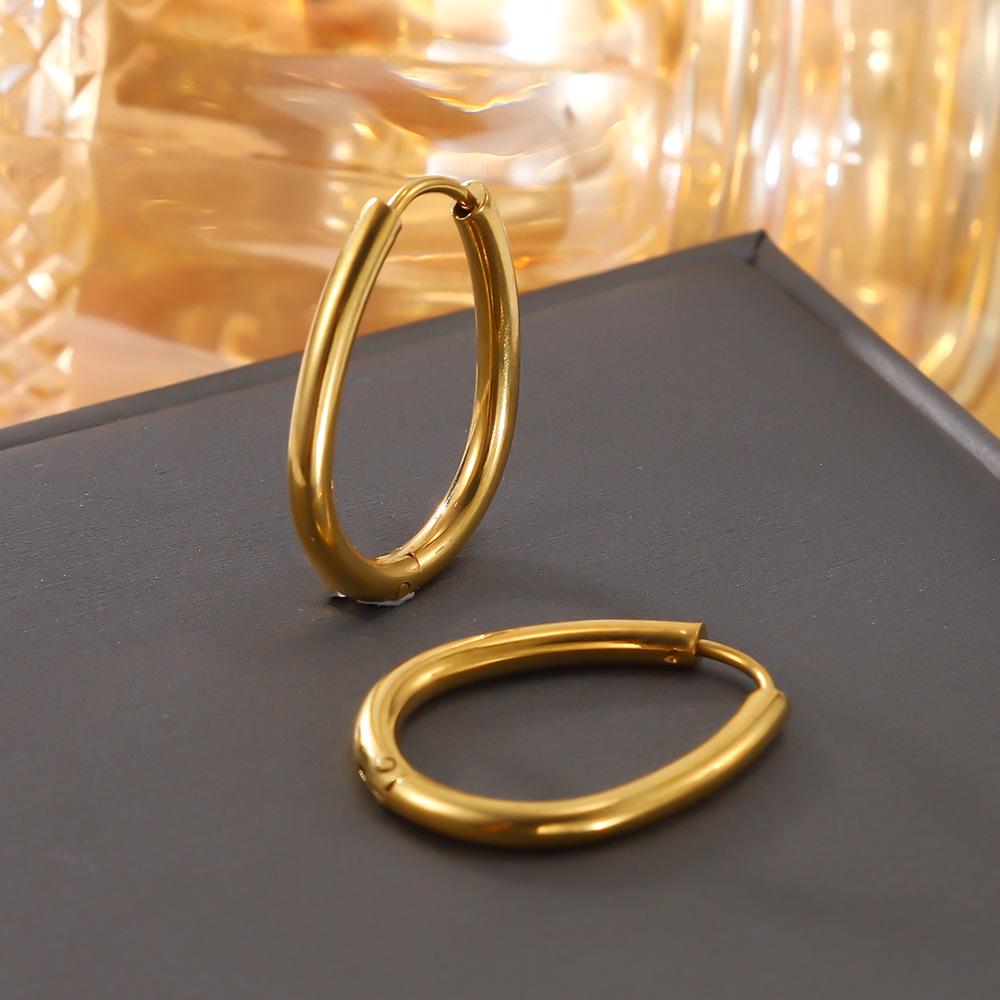 French Retro Titanium Steel Earrings: Niche Design High-Grade Stainless Steel Hoops & Studs In Simple Style for Women