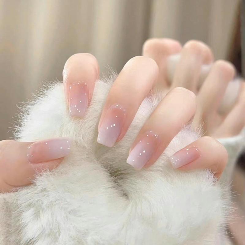 Gradient Ombre Square Tip Press-On Nails Reusable Nail Art Tips Minimalist Style Gel Nail