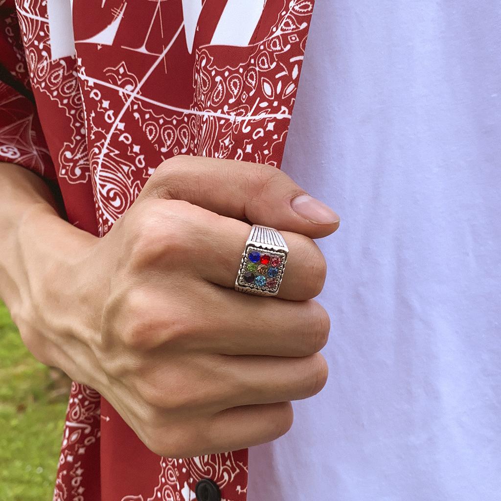New Ancient Silver Korean Version Ins Style fashion Ring Men's Sports Hip Hop Street Design Sense Ring retro
