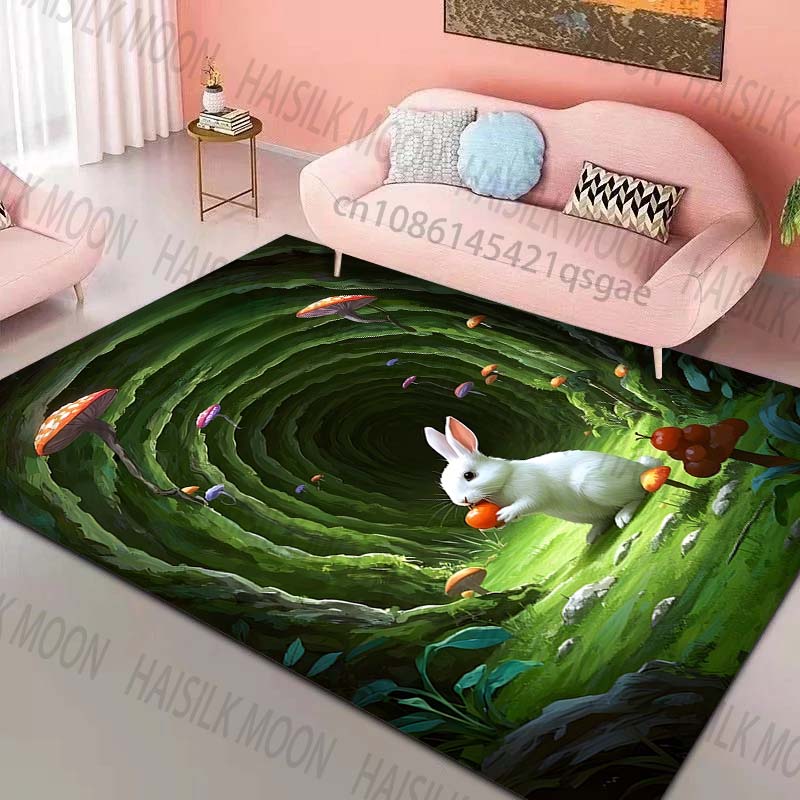 

Rabbit in cave with mushrooms Pattern Rug Carpets for Bedroom Living Room Sofa Mat Creative Door Mat Cloakroom Home Decor 40x60cm