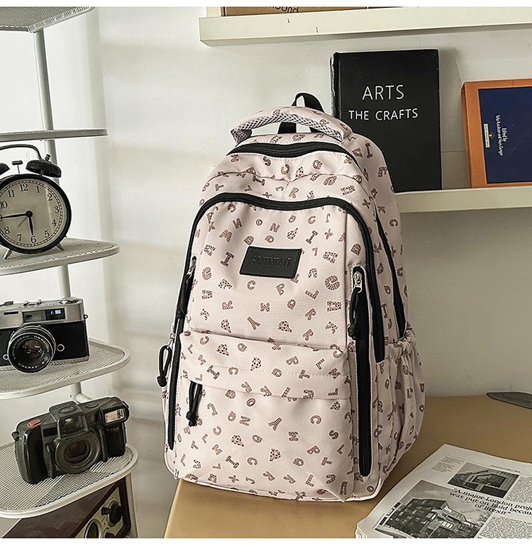 Same Backpack for Middle and High School Students with High Aesthetic Value, Letter Printed Campus Backpack, Lightweight and Large Capacity Backpack