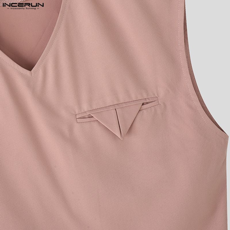 INCERUN 2PCS Men Sleeveless Cropped Tank Tops and Straight Trousers Pants Sets Outfits