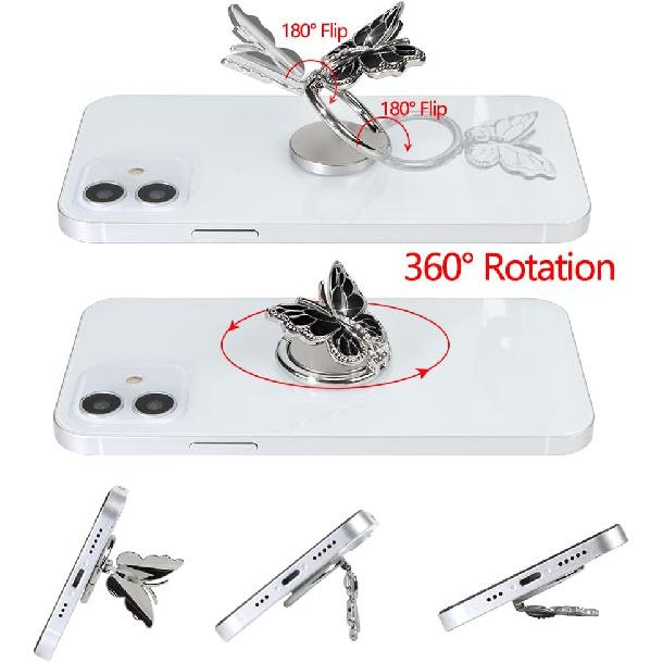LSL Cute Butterfly Cell Phone Ring Holder 360°Rotation Metal Finger Stand Kickstand Universal Compatible with iPhone Samsung Galaxy LG Google Pixel