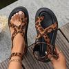 Fashion 2024 Women's Flat Heels Platform Sandals Summer Leopard Print Peep Toe Shoes Flip Flops Woman Roman Sandalias Mujer Big Size