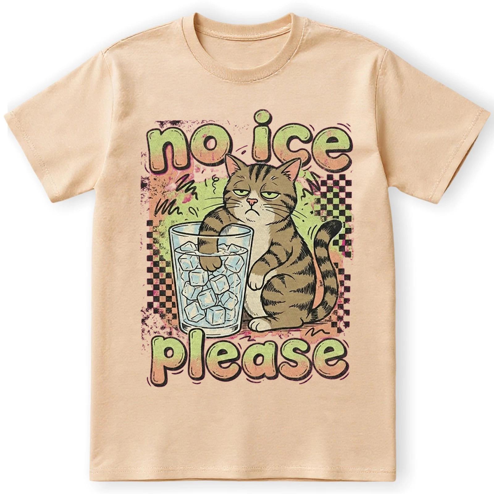 Tabby Cat No Ice Please Funny Kitty T-Shirt Vintage Novelty Sarcastic Tee 1 2XL