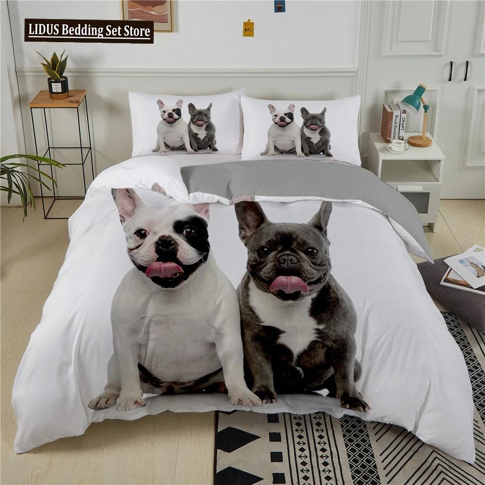 French Bulldog Duvet Cover Set Puppy Bedding Set Bedclothes With Pillowcase Single Double King Queen Size