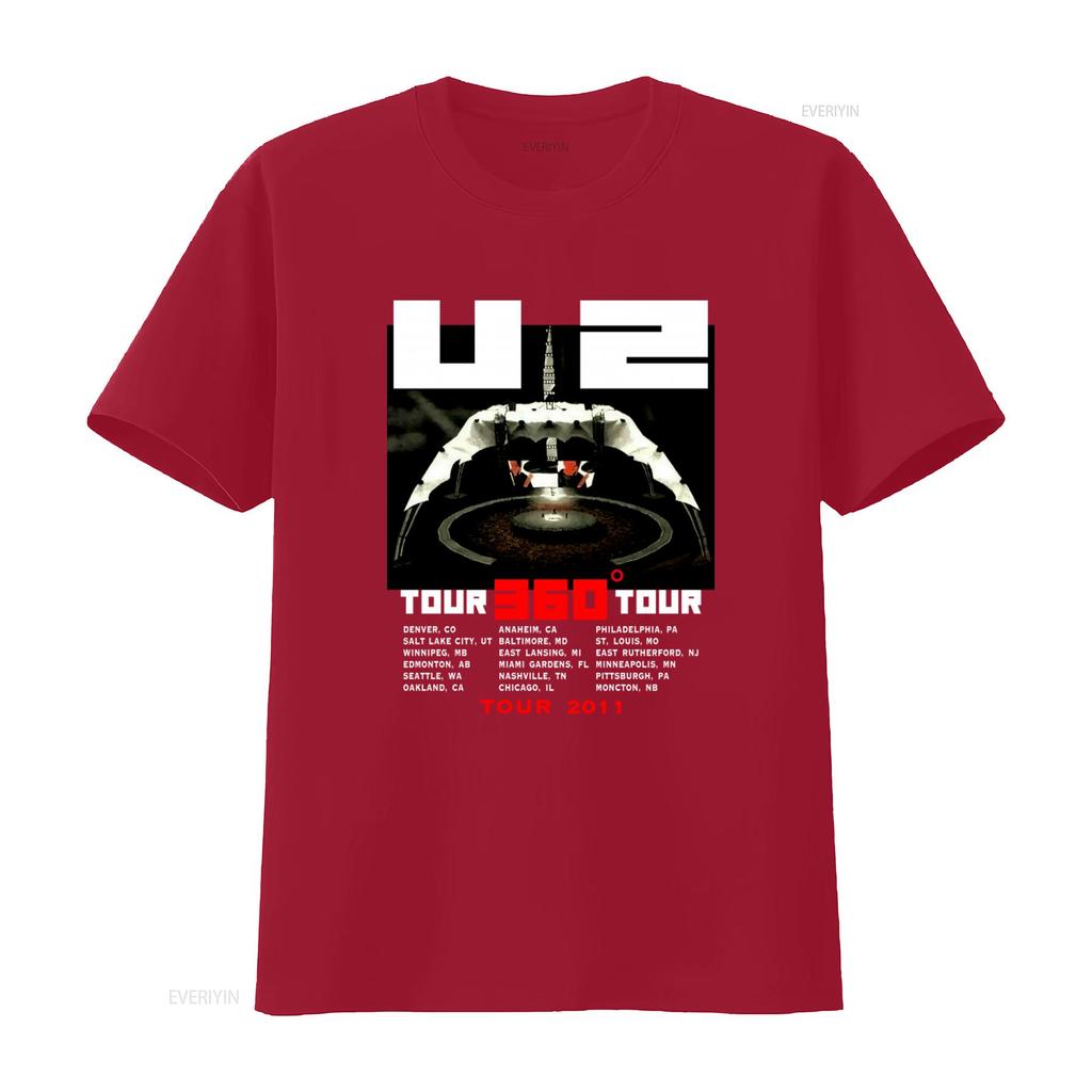 U2 360 Tour 2011 Cities Dates T Shirt Fashion vintage Washed designer clothes Top For Everyday Wear Unisex fashion Slightly