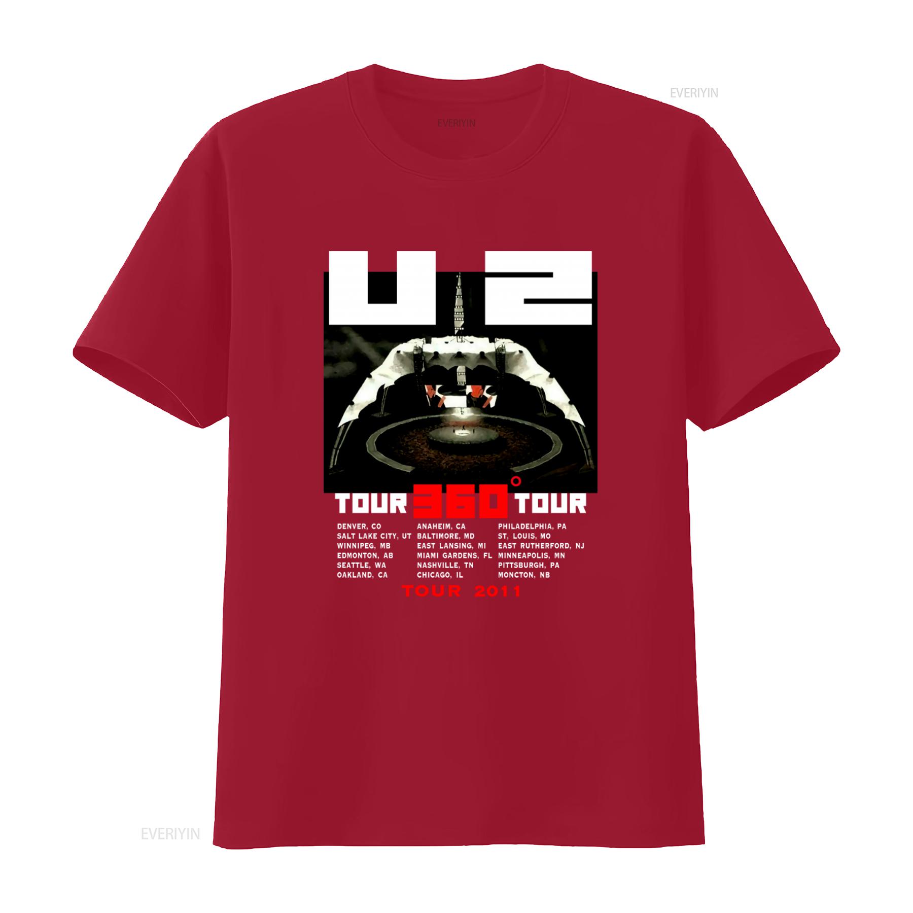 

U2 360 Tour 2011 Cities Dates T Shirt Fashion vintage Washed designer clothes Top For Everyday Wear Unisex fashion Slightly S
