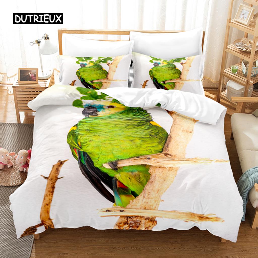 3D Parrot Duvet Cover Set Microfiber Bedding with Pillowcase King Queen Twin Luxury Animal Print Quilt Cover