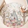 Boho Safari Animal Round Rug Autumn Forest Friends Floor Mat  Non-slip Carpet Wild Jungle Kids Room Decor Ethnic Baby Gift