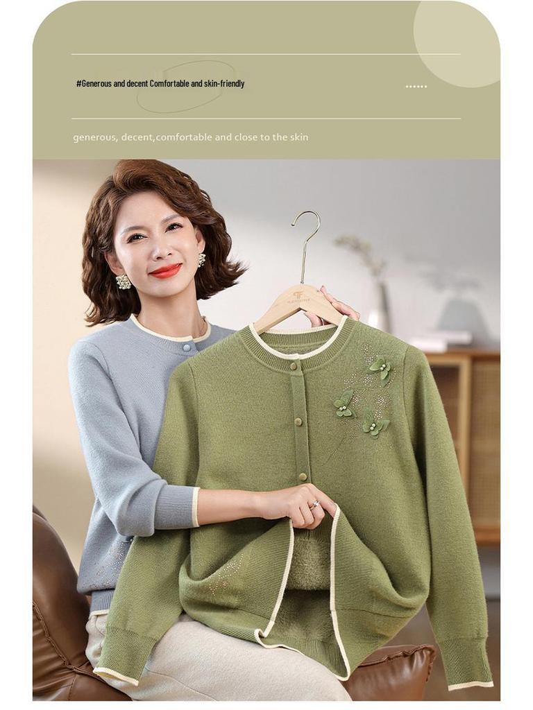 Mom's Velvet-Lined Knitwear: Warm Top for Middle-Aged & Elderly Women