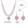 Trendy Pink Zircon Heart Necklace and Earrings Set