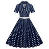 GMXIA Women's Polka-dot Patchwork Belt Short-sleeved Dress Hepburn Vintage Dress