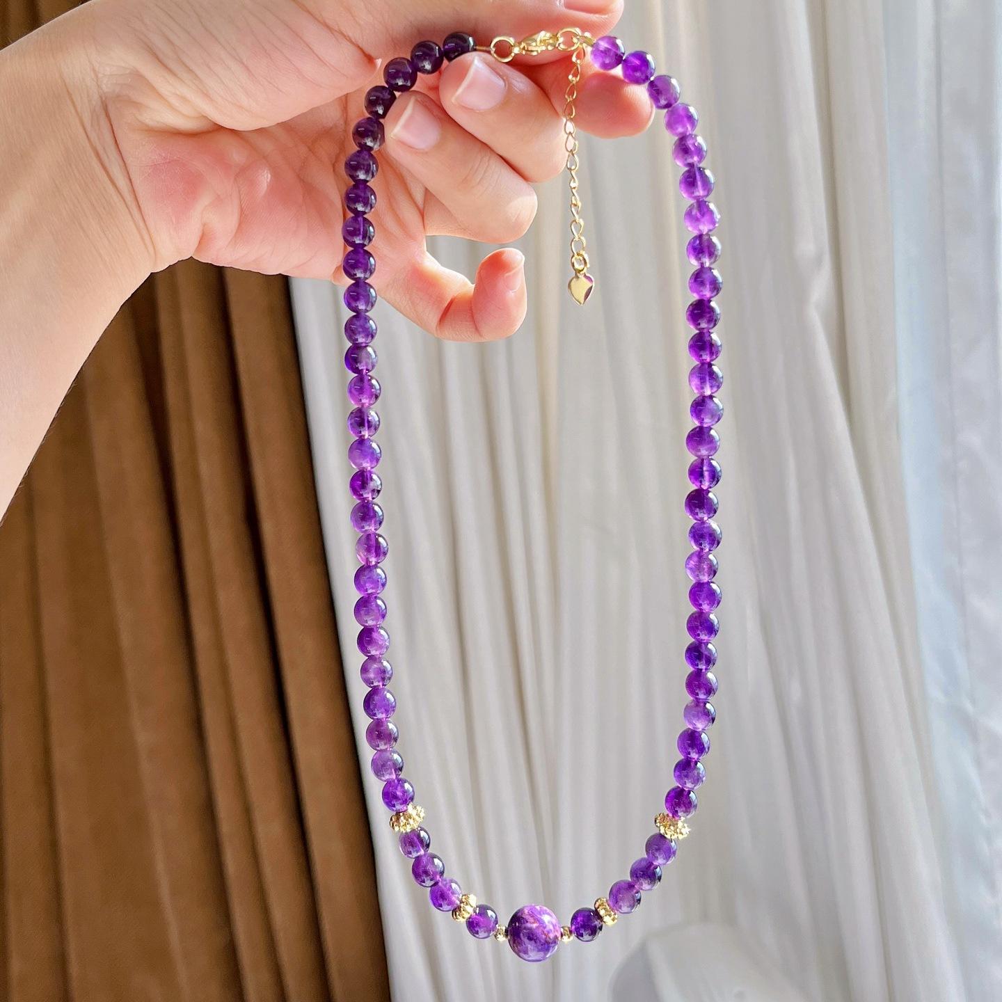 

Natural Ice-Permeable Amethyst Gypsy Design Necklace Collarbone Chain Sweater Chain