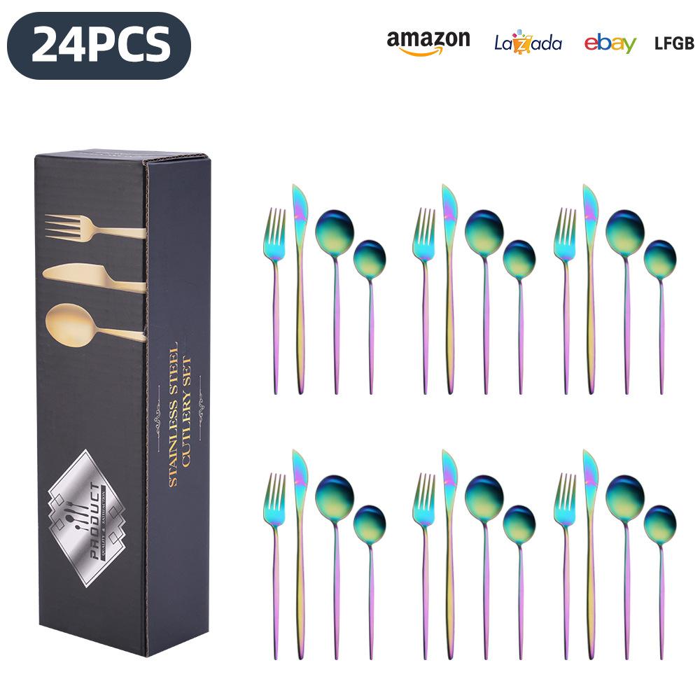 25 Years of New Stainless Steel Tableware Set, Tableware Portuguese Knives, Forks and Spoons 24-piece Gift Box Set