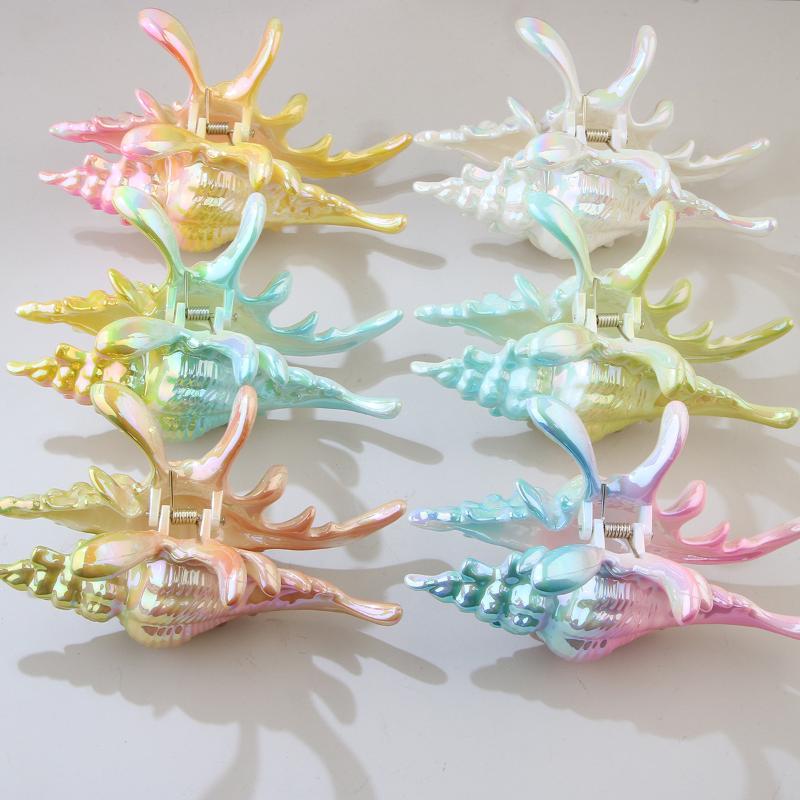 1Pcs Hair Claw Elegant Shark Clip Creative Conch Hairpin Colorful Gift For Summer Beach Headwear Hair Accessories