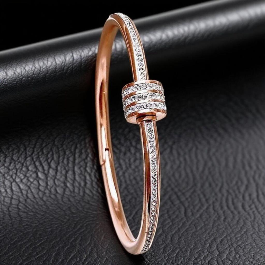 Exquisite Colorfast Titanium Steel Bracelet with Diamond Inlay - Slim, High-End Design for Women and Girls